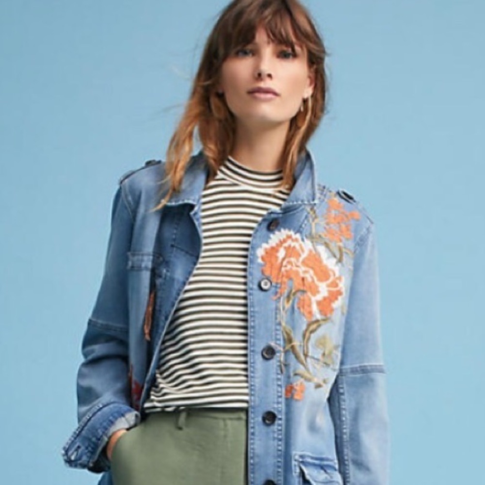 Anthropologie embroidered jean jacket